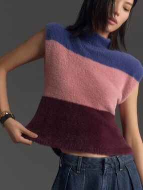 Maeve by Anthropologie Sleeveless Fuzzy Colorblock Turtleneck